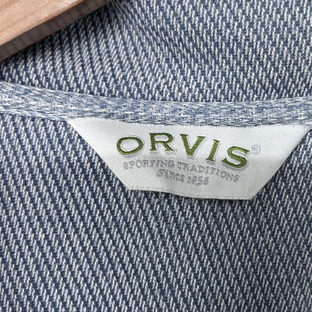 ORVIS Men‎ Tweed Pull Over Medium Blue Sweater 1/4 Zip Leather Trim 2331 - Picture 4 of 11